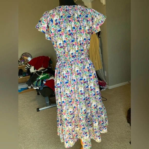 NSR Colorful Floral Women's midi Dress with flutter sleeves, size medium - Picture 5 of 10